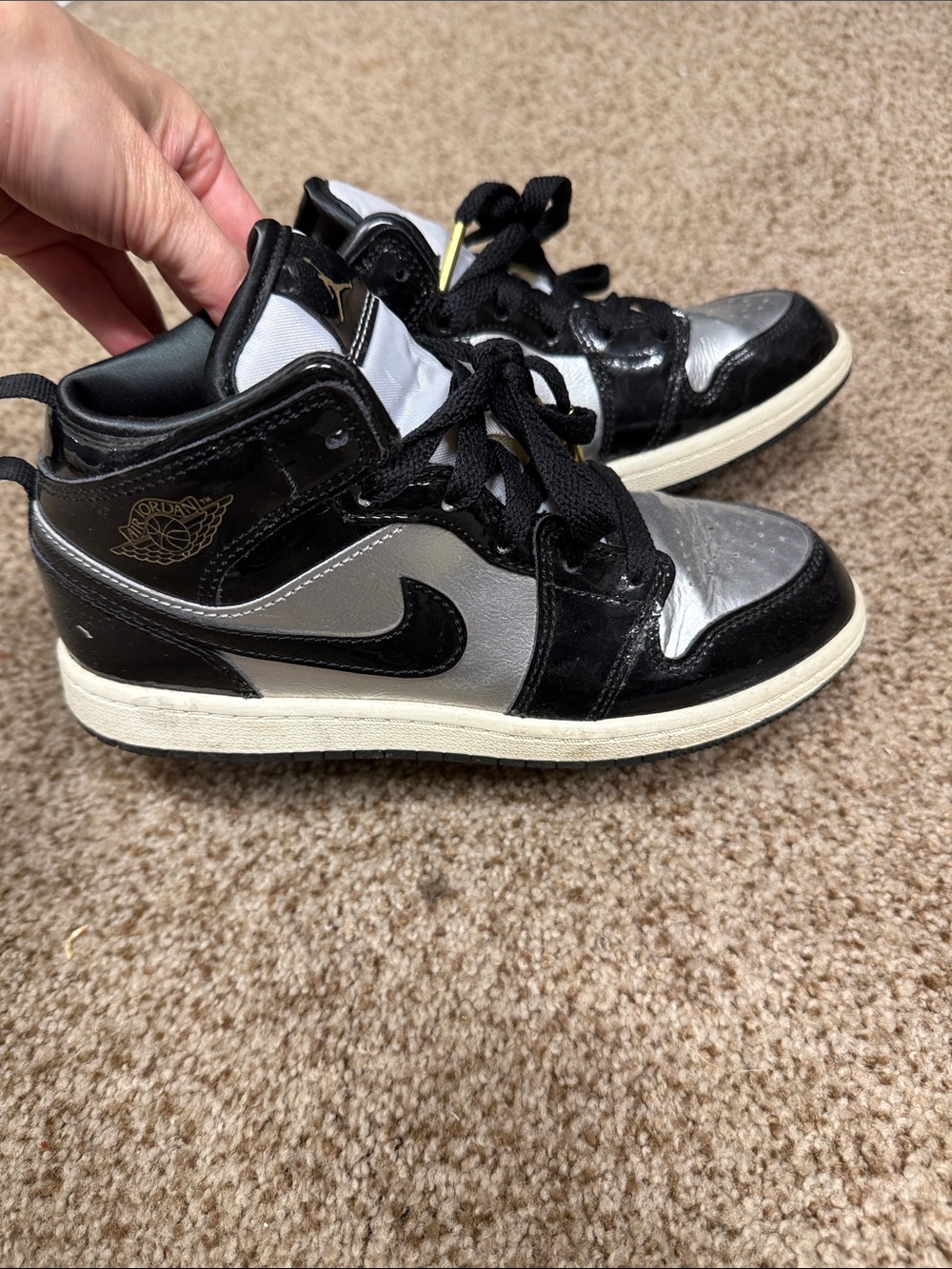 Nike Kids' Mid-Top Sneakers in Black & Silver with White Tongue